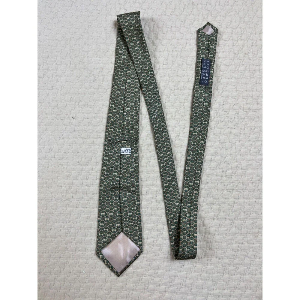 Barneys New York Silk Tie‎ Knots Green and Yellow Made in Italy 55